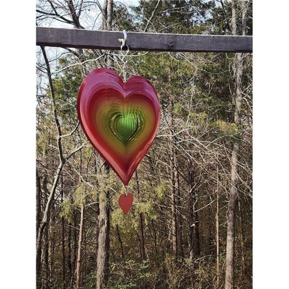 Spinner Red-Yellow Gradient Love Heart | 3D Metal Hanging Wind 8"W x 8"H - Picture 2 of 8